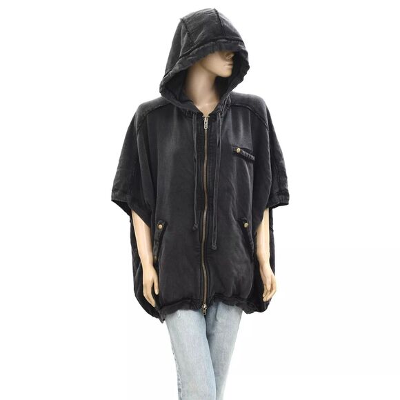 Free People We The Free What's Next Poncho Vest Jacket Hoodie Cotton L 282673 - Picture 5 of 9